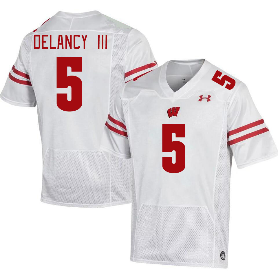 Men #5 RJ Delancy III Wisconsin Badgers College Football Jerseys Stitched-White